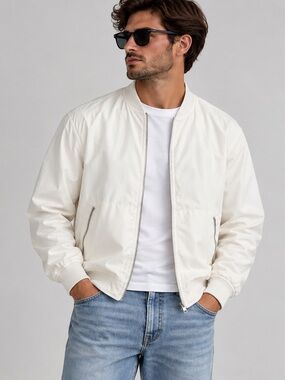 Pull&Bear Men's Cream White Bomber Jacket